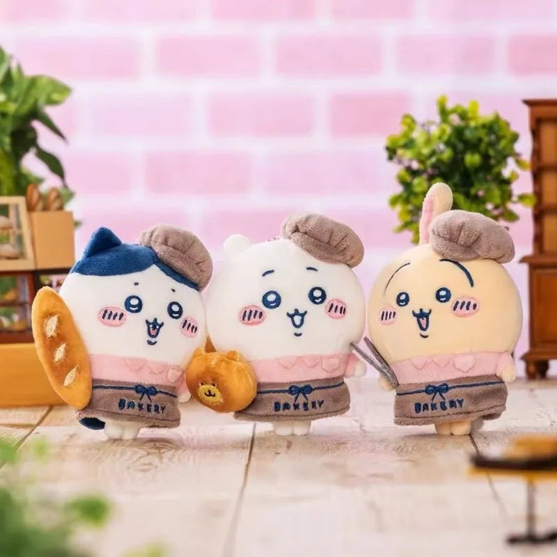 Jhiikawas Bakery Chef Series Plush Keychain Cute Usagi Hachiware Jiikawa with Bread Kawaii Anime Bag Charm for Fans