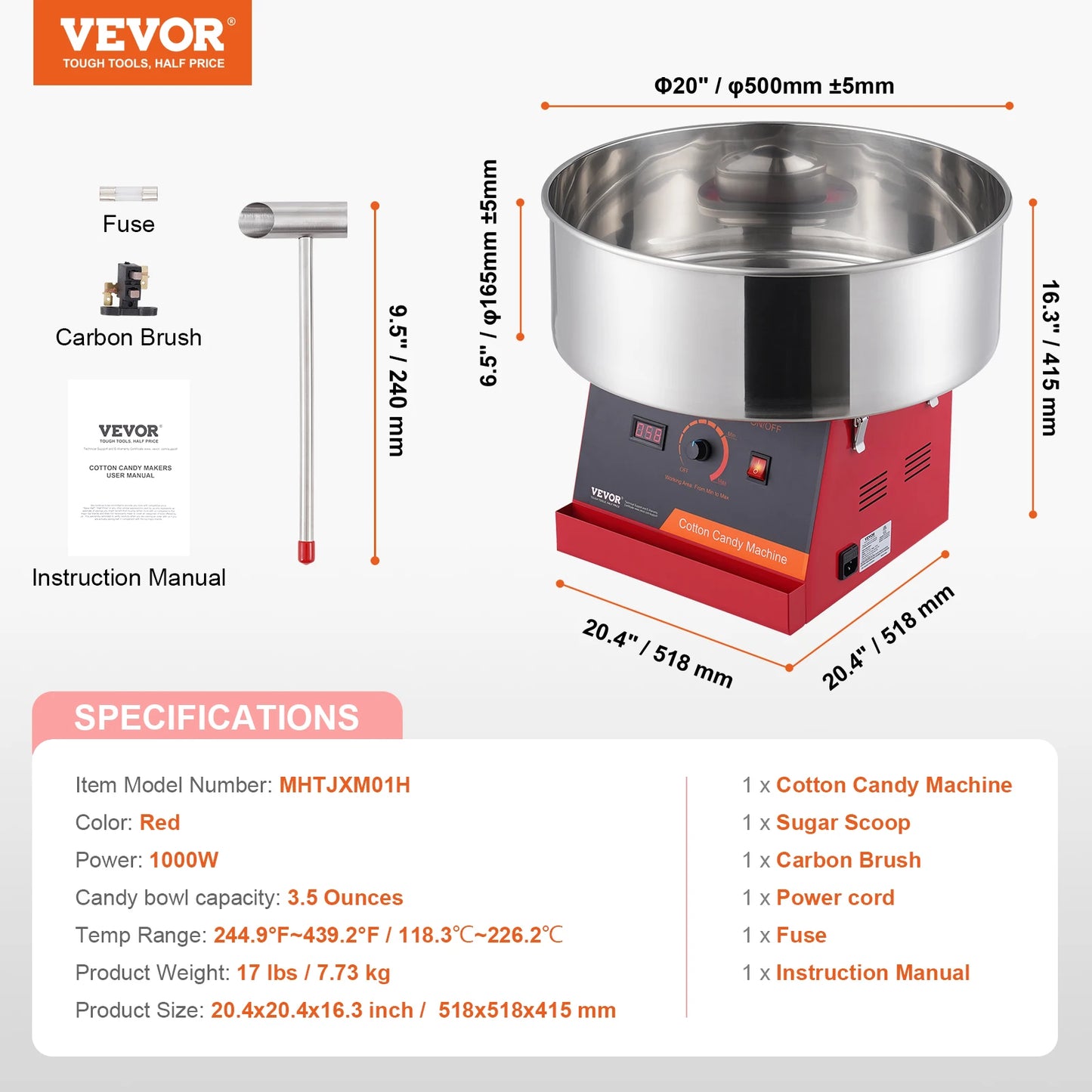 SucceBuy Electric Cotton Candy Machine Candy Floss Maker Commercial Cotton Candy Machine Stainless Steel Bowl and Sugar Scoop