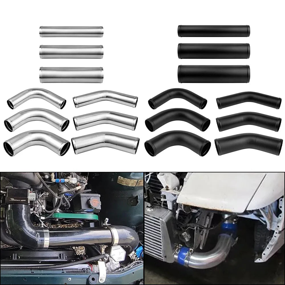 0/45/90 Degrees Type Aluminum Tube Universal 51 63 76mm 2 2.5 3inch Cold Air Intake Pipe Racing Car Turbo High Flow Silver Balck