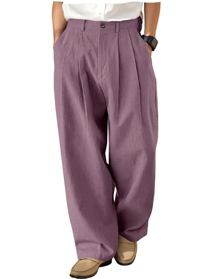 Men's Loose Pleated Wide Leg Pants Breathable Linen Blend Trousers Casual Business Suit Pants Summer Streetwear Daily Wear