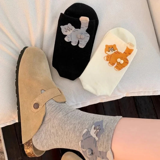 1pairs  Cat Printed Three Dimensional Mid Tube Socks Sweat Absorbing Breathable Soft Casual Couples Socks for Men Women
