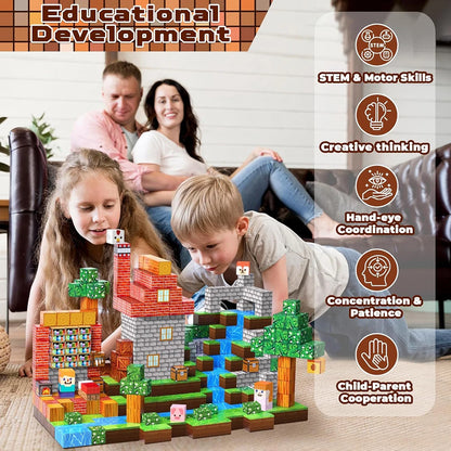 Magnetic Building Block Toy Mine World Stacking Creativity Bricks Forest Houses Architectural Model Set Kids for Boy Girls Gift