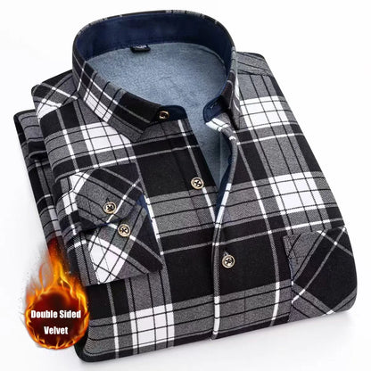 Thickened Flannel Men's Shirt Fashion Warm Plaid Winter Casual Square Collar plus Size Clothing Fleece Lined Double Sided Velvet