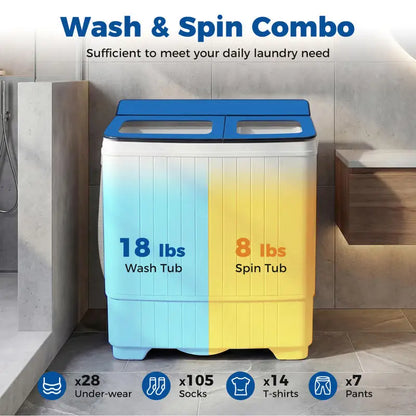 Portable Washing Machine with 18 LBS Washer and 8 LBS Spinner Combo-Blue