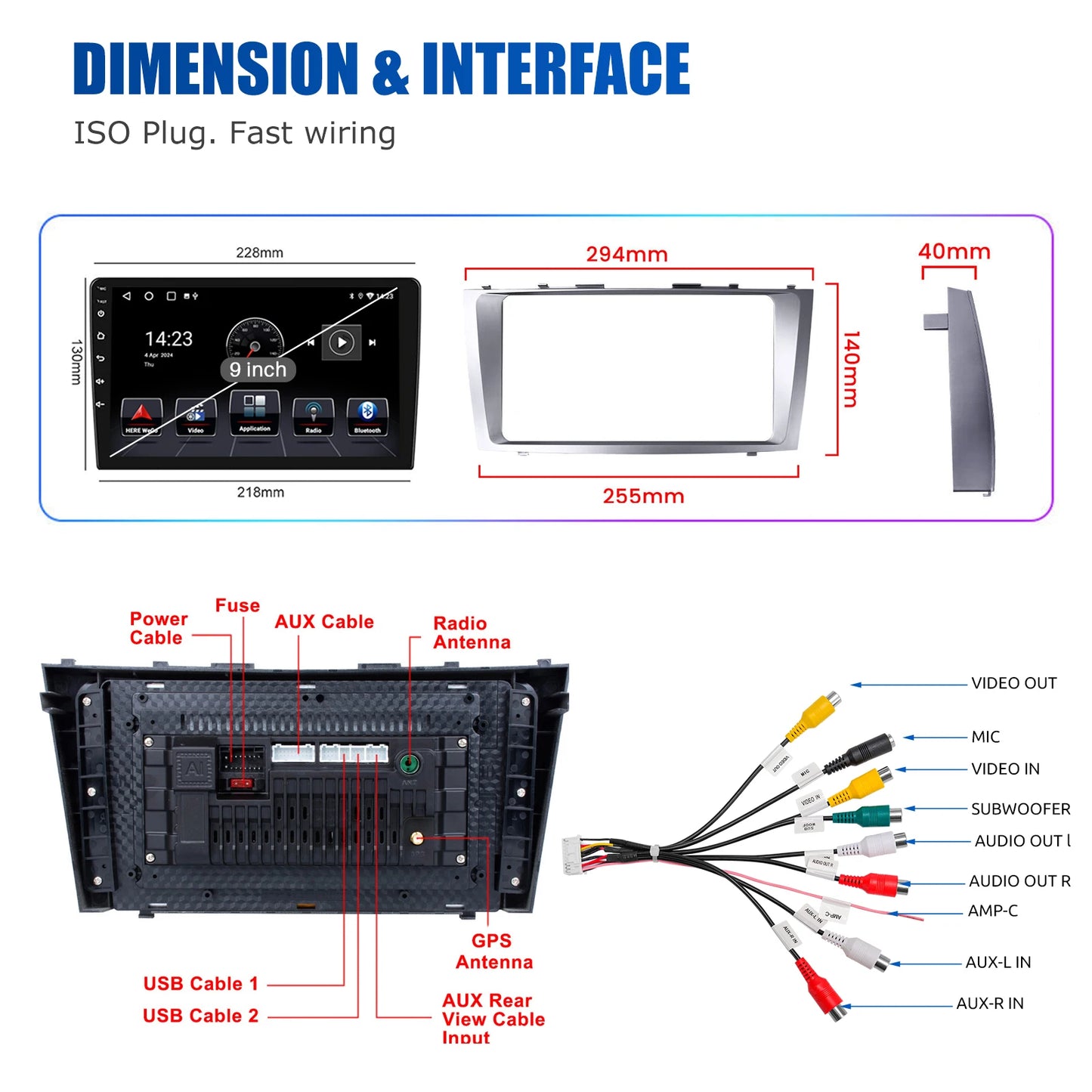 9" Android 14 Car Radio Multimedia Video Player 2 Din For Toyota Camry 2006 2007 2008 2009 2010 2011 GPS Navi Head Unit Carplay