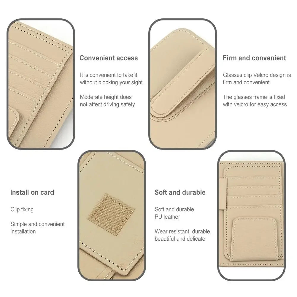 Car Sun Visor Organizer Multi-Pocket Business Card Storage Management Sunglasses Holder Visor Accessories Auto Interior