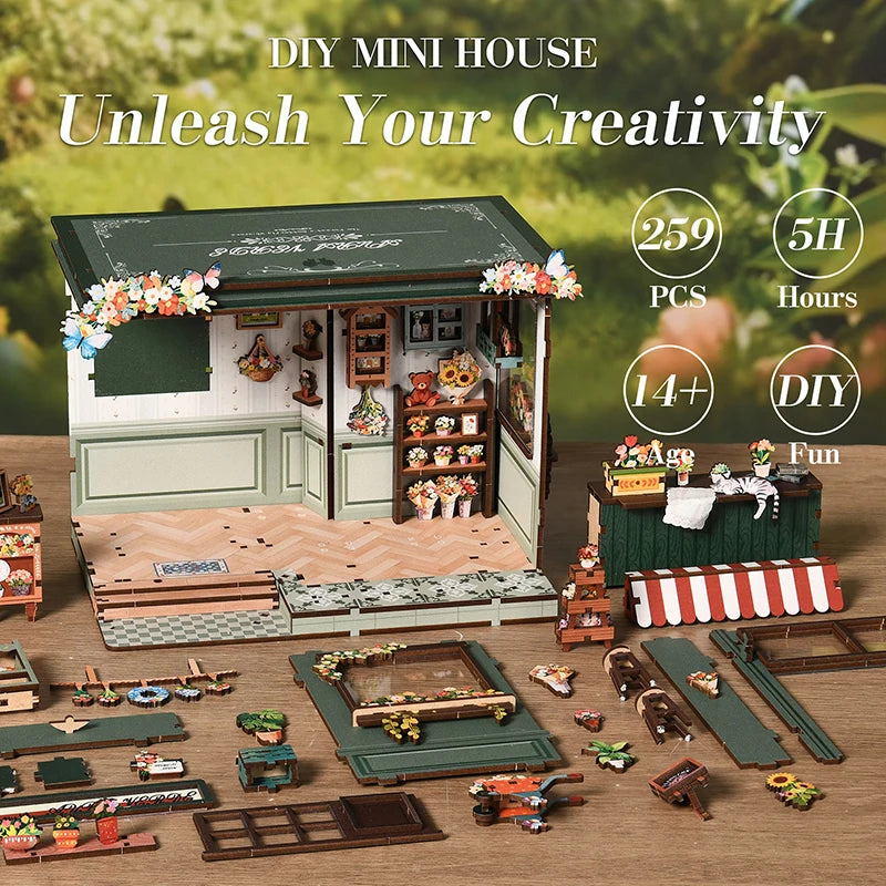 AW03-003 Creative handmade DIY small Xinye flower house mini building model DIY three-dimensional wooden house
