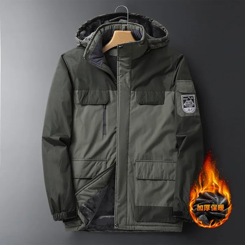 2025 9XL Mens Winter Jacket Fleece Lining Zip Hood Warm Parka Male Large Size Waterproof Big Extra Plus 8XL Windbreaker Mountain