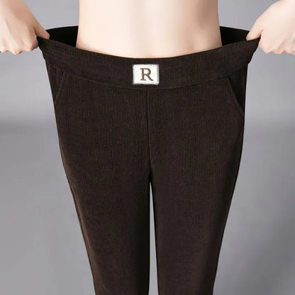 Autumn Winter Thickened Fleece Harlan Pants Women's Loose Casual Straight Leg Pants with Pockets Polyester Fiber Long Trousers
