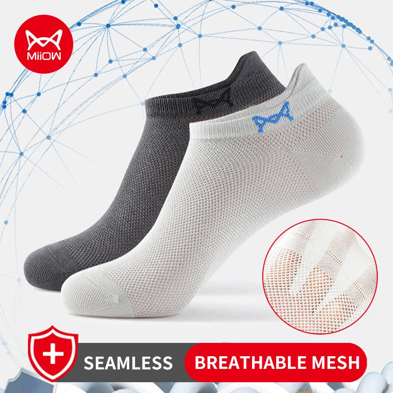 MiiOW 5 Pairs Harajuku Man Socks Embroidered LOGO Antibacterial Men's Boat Socks Brand Mesh Breathable Anti Slip Cotton Sock
