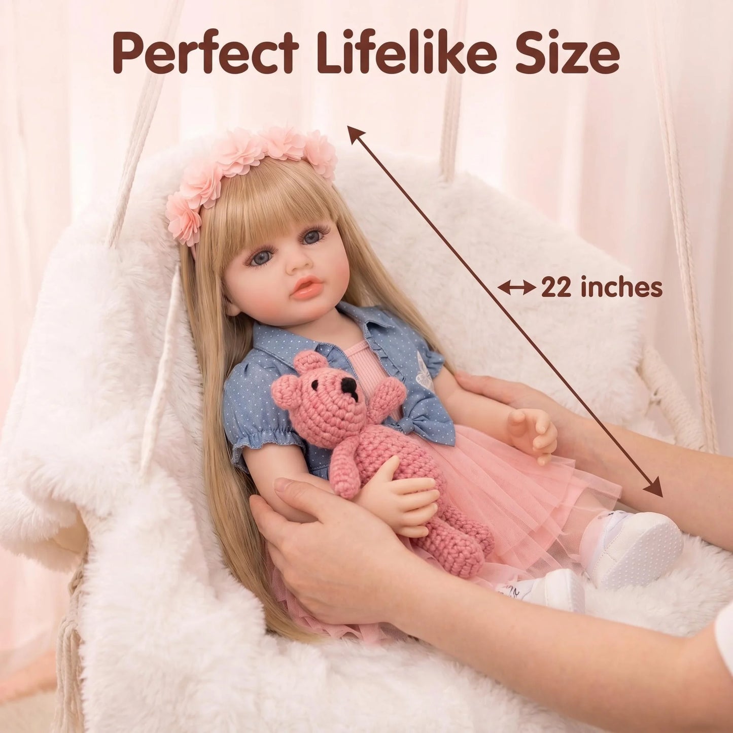 NPK 55CM Lifelike Vinyl Reborn Baby Doll Waterproof Betty with Long Blond Hair Princess Toddler  Real Touch Collectible Doll