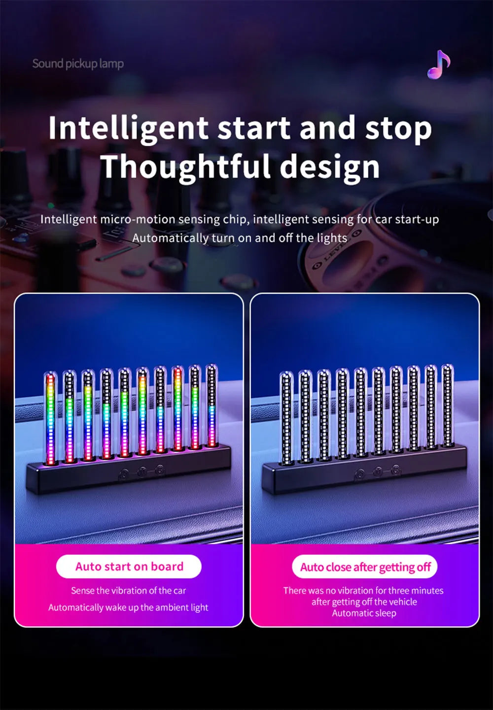 Sound Control Pickup Light Dynamic Gradient RGB Ambient Light Universal Car Air Vent Dashboard Ornament LED Interior Decor Light