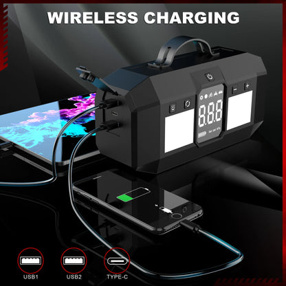 12V Car Jump Starter Equipped With Digital Display&Lighting,Jump Starter Battery With Air Pump Integrated Machine High Power