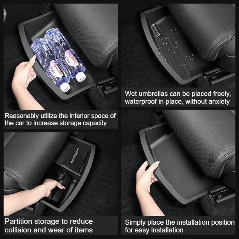 Under Seat Storage Box For Tesla 2026 Model YL 6-Seat TPE Drawer Front Rear Seat Lower Organizer Tray Car Interior Accessories