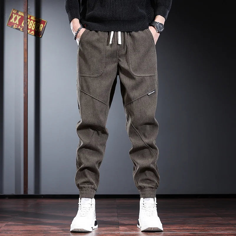 Men's Fleece Lined Thickened Autumn Winter Workwear Pants Loose Fit Low Waist Long Trousers Casual Youth Style Baggy Size