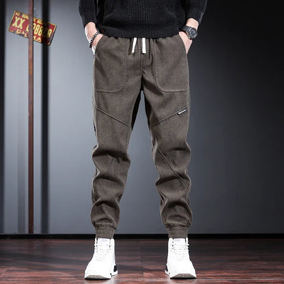 Men's Fleece Lined Thickened Autumn Winter Workwear Pants Loose Fit Low Waist Long Trousers Casual Youth Style Baggy Size