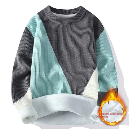 2024 Autumn Mink Velvet Imitation Mink Velvet Fashion Brand High Quality Splicing Pullover Round Neck Loose Sweater Sweater Men