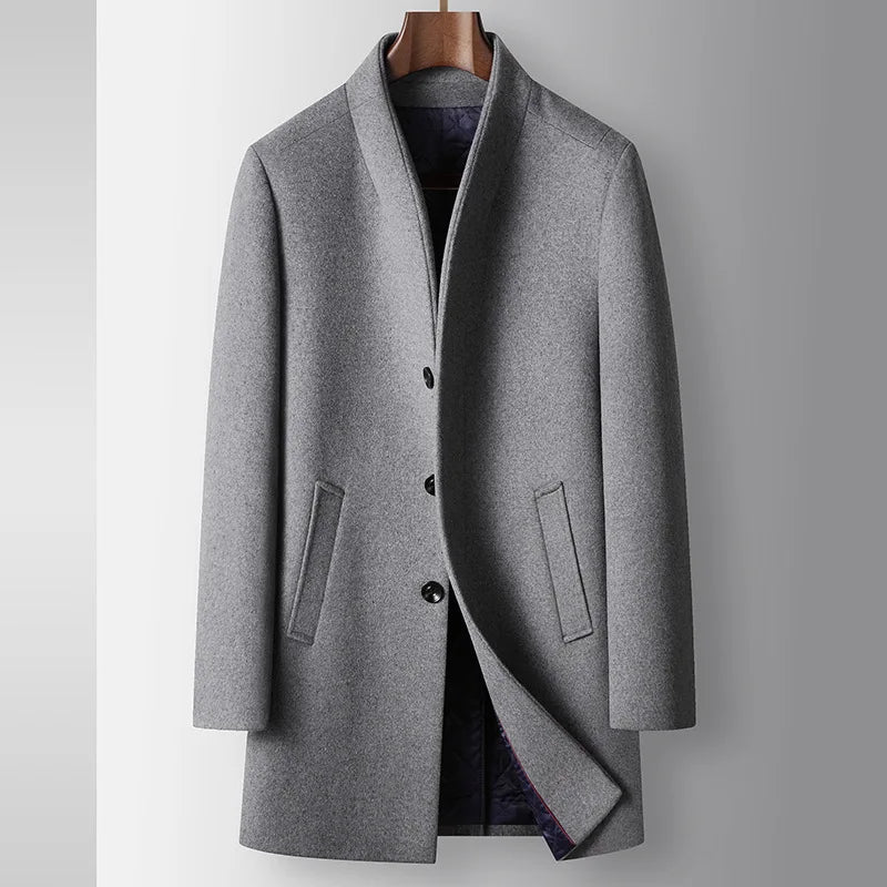 Men Wool Coat Autumn Winter Collar Medium Long Business Trench Coat