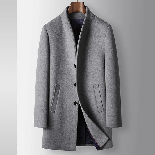 Men Wool Coat Autumn Winter Collar Medium Long Business Trench Coat