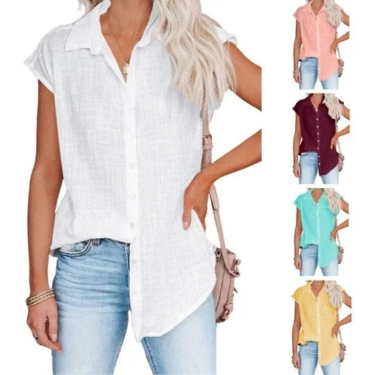 Cotton Linen Shirt Ladies Tops Tee Casual Thin Loose Woman T Shirt Summer Short Sleeve Solid T-Shirts Women Clothing Blusas