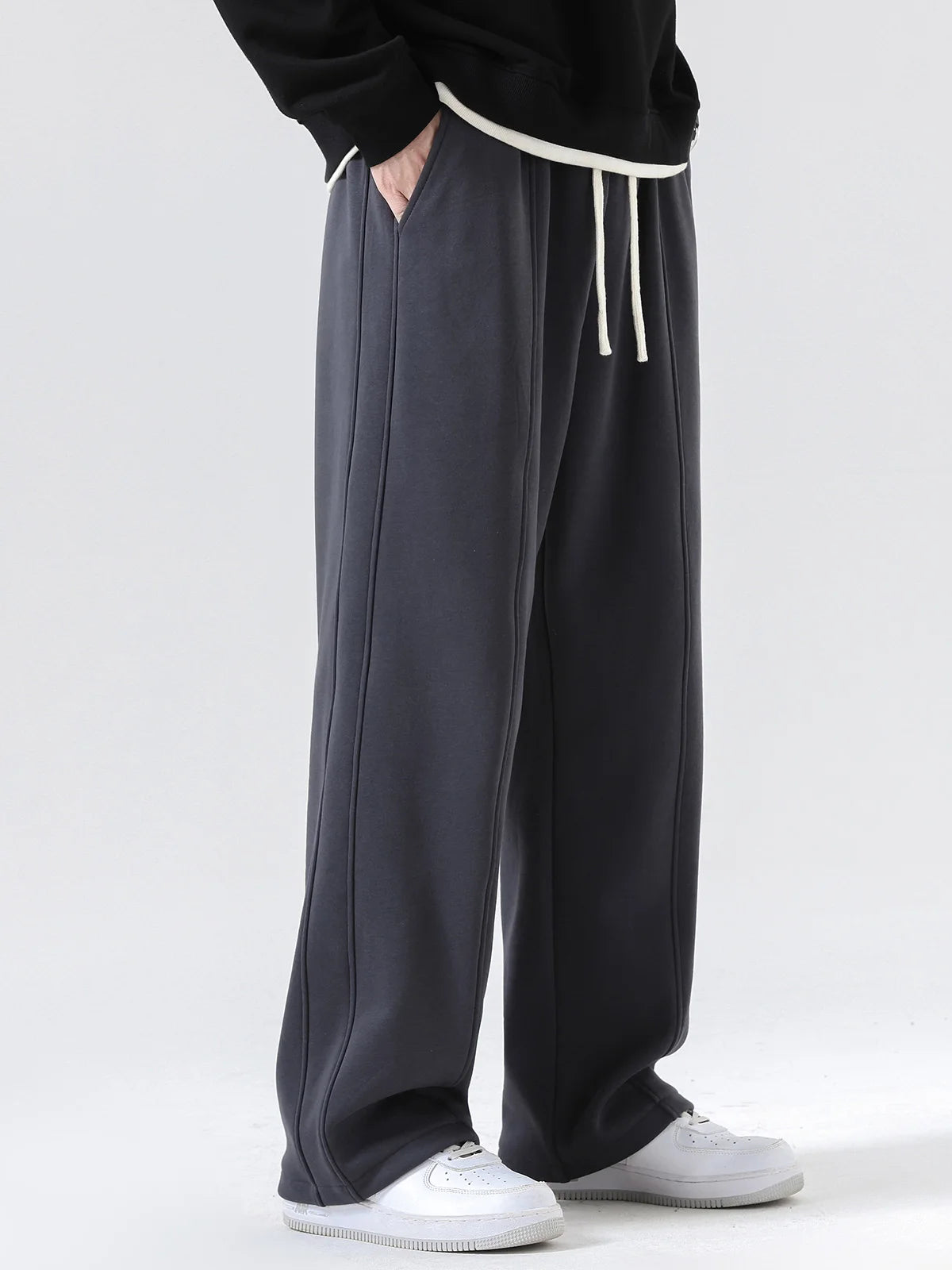 DUKEEN Heavyweight Fleece-Lined Straight Sweatpants for Men 2025 Basic Thick Warm Loose Fit Fall Winter Casual Long Pants