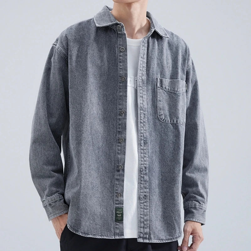 Denim Shirt Men's Long Sleeve 2025 Spring and Autumn Japanese Retro Loose Tooling Shirt, Boys Casual Jacket