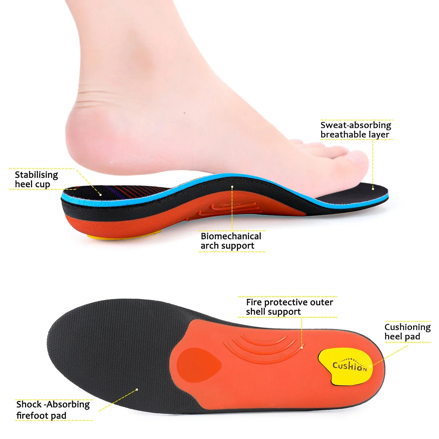 IFitna Plantar Fasciitis Orthopedic Insole Flat Feet Arch Support Orthotic Memory Foam  Shoe Insert Men Women Sport Shock Absorb