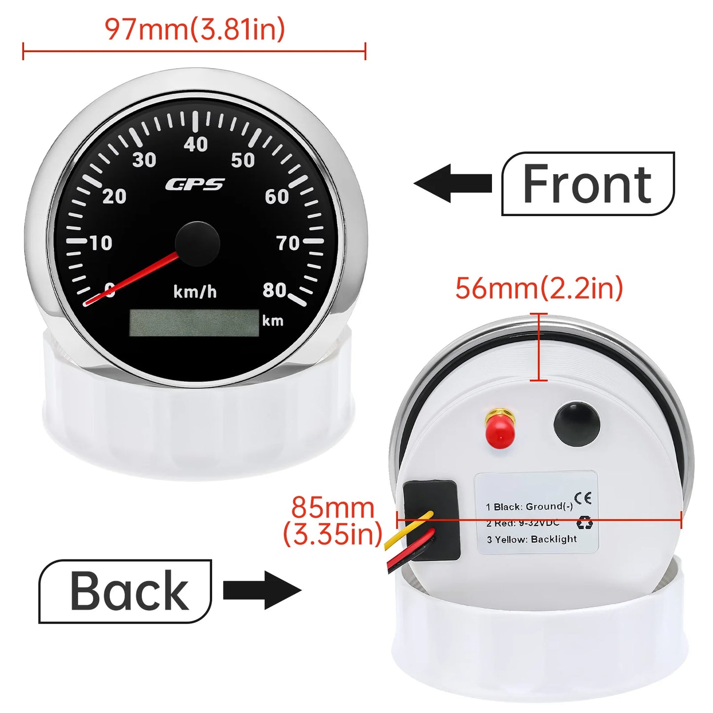 7 Color LED  30/60/80/120/200KMH 85MM GPS Speedometer Gauge with GPS Antenna For Motorcycle Boat Car Truck Speed Gauge 9-32V