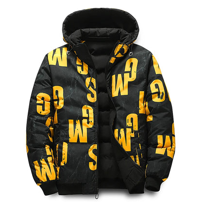 Streetwear Parkas Men Double-Sided Wear Men's Puffer Jacket Outdoor Winter Thickened Down Coat Letter Print Casual Parka Coats