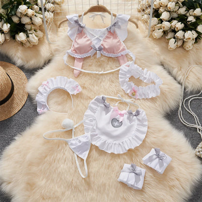 Cute Gray Rabbit Ear Hood Top Sexy Backless Slim Fit Bodysuit Zip Sleeveless Women Sexy Erotic Lingerie Bunny Cosplay Playsuit