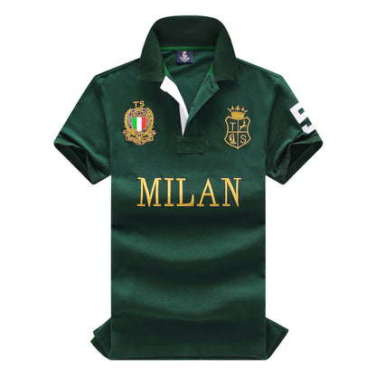 Men's High-Quality Cotton Polo Shirt ITALY GREEN Cotton Embroidered 'MILAN' Symbol Leisure Sport New Year's Gift for Men
