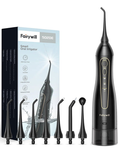 Fairywill Electric Portable Dental Water Flosser Oral Irrigator USB Rechargeable Waterproof 3 Modes Jet Tooth Pick 7Tips Cleaner