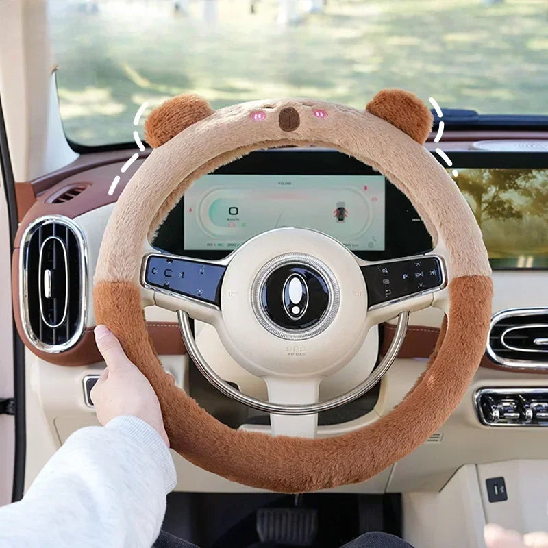 2025NEW Cute Cartoon Cute Plush Steering Wheel Cover Natural Rubber Healthy Breathable Universal 38cm Car Accessories