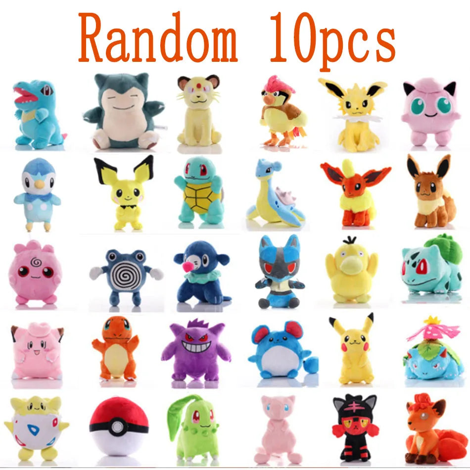 10pcs Pokemon Official Plush Toy - Charmander, Squirtle, Pikachu Plush, Bulbasaur Stuffed Animal Toy, Pokemon Doll Birthday Gift