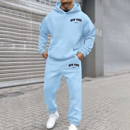 Amazon Cross-Border Hot Selling New Arrival Men's and Women's Streetwear Trendy Fleece Hooded Print Sweatshirt Set Bestseller