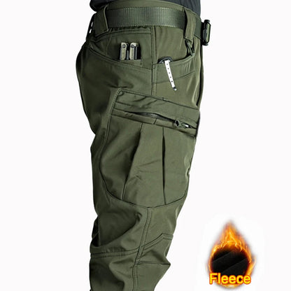 Men's Tactical Softshell Pants Fleece Autumn Winter Cargo Trousers Military Combat Hiking Camping Climbing Casual Sportswear