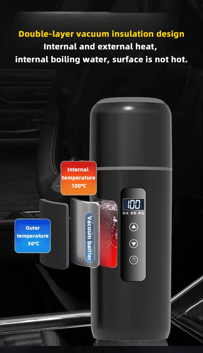 12V/24V Car Heating Cup 500ml Temperature Adjustable Coffee Tea Truck Cup with 304 Stainless Steel Dry Burn Protection & Cup Bag