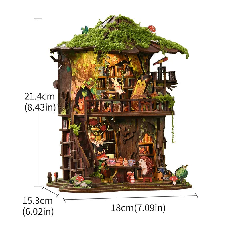 3D Wooden Puzzle Dollhouse DIY Miniature House Kit Assemble Fantasy Book Nook Bookend Handmade Furniture Home Decoration Gifts