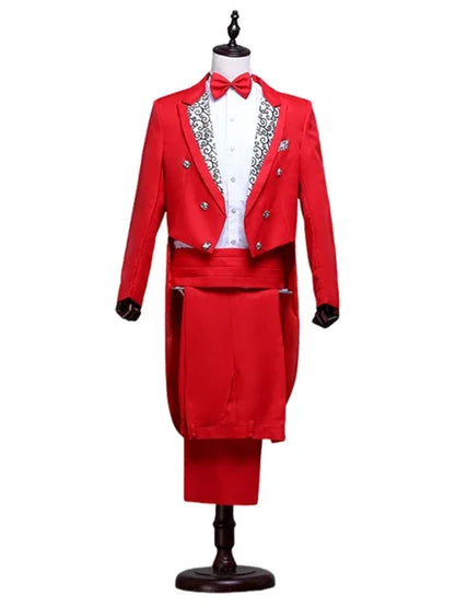 Men's Tailcoat Classic Modern White and Black Basic Style Mens Suit with Tailcoat Singer Magician Stage Jacket Outfits