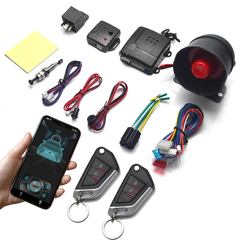 Universal Car Alarm System with Bluetooth App Control 2 Remote Keys Remote Door Locks Keyless Start System Accessories