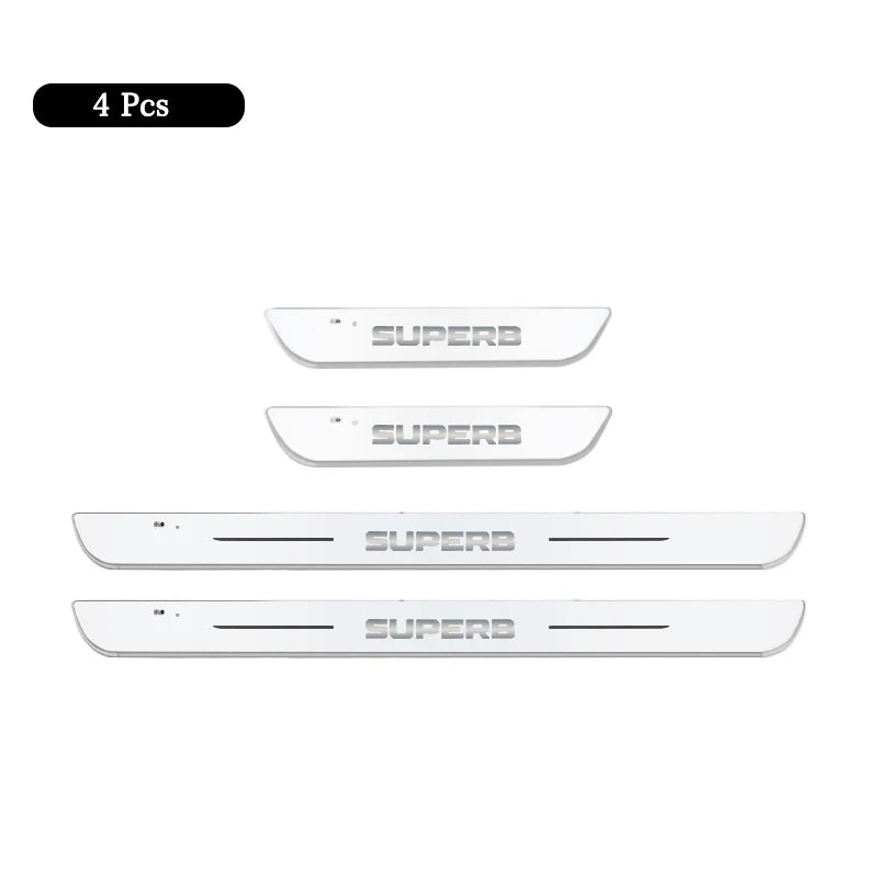 Customized Car Door Sill Strip Light for Skoda Superb Logo Ambient Lamp USB Welcome Power Moving LED Car Scuff Pate Pedal
