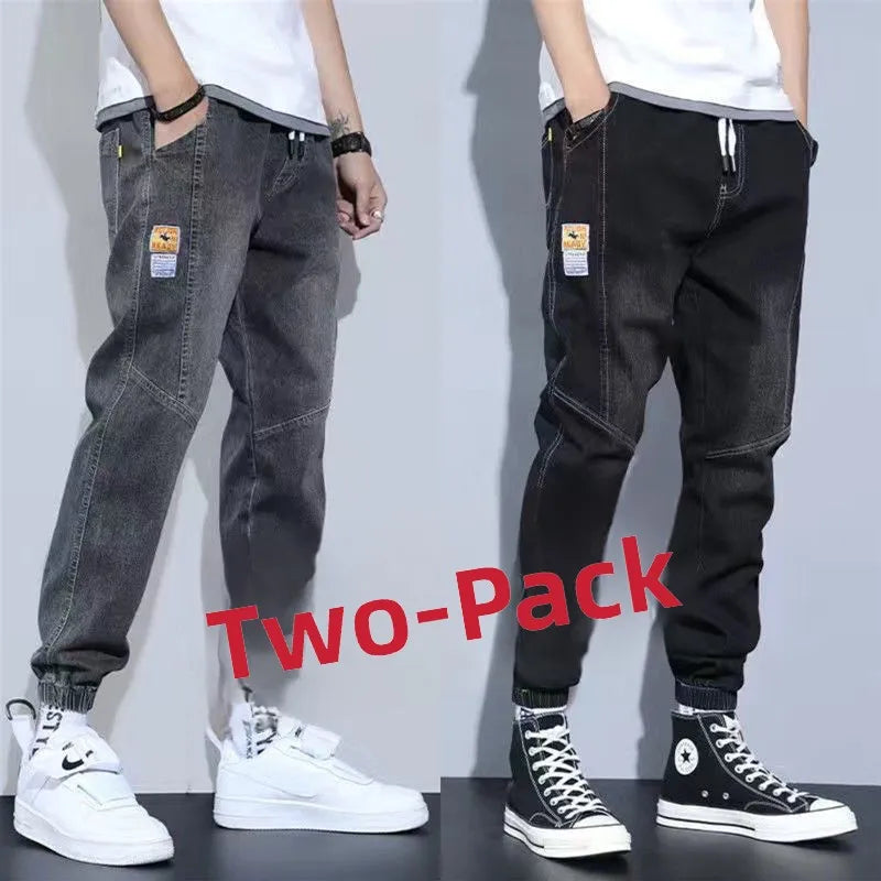 Casual Harajuku Style Men's Jeans Spring Autumn Loose Nine Points Workwear Trousers Loose Cuff Youth Fashion Low Waist Jeans