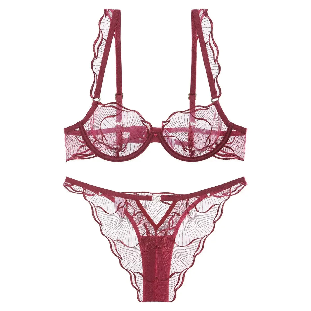 2 Pieces Summer Ultra Thin Breathable Women Underwear Sexy Lace Bra French Mesh Temptation Intimates Lingerie and Briefs Sets