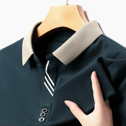 Men's Office Formal Polos Color Block Fashion Short Sleeve Polo Shirts 2026 Summer Comfortable Top for Business Leisure T Shirts