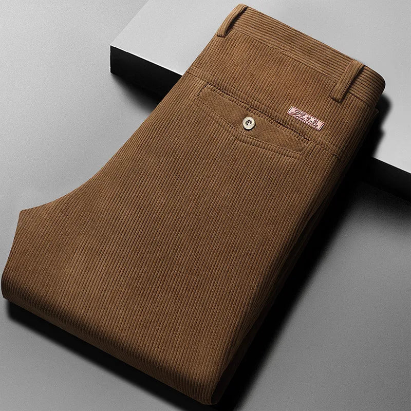 Corduroy Men's Straight Leg Warm Winter Pants Loose Fit Casual Trousers Comfortable Autumn Winter Fashion Trend Brand