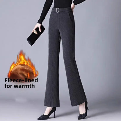 plus Size Flared Pants for Women Autumn Winter Fce Lined Casual High Waist Nine Points ket Pants for Middle-Aged Mothers