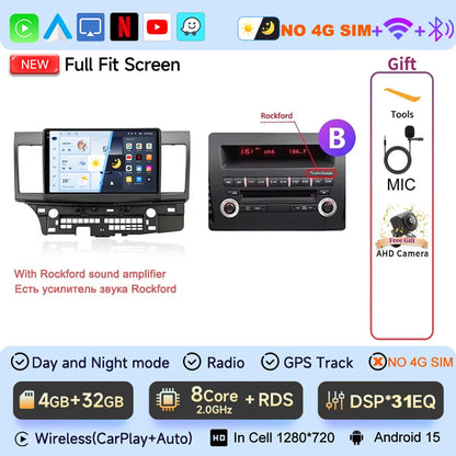JIUYIN 10.1" Android 15 Car Radio For Mitsubishi Lancer 2007 - 2017 CarPlay Android Auto GPS 4G Multimedia Stereo Navigation