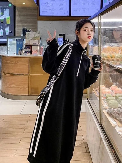 plus Size Mid-Length Over-Knee Sweatshirt Dress Women Spring Autumn Fat MM 300 Pounds Slimming Casual Sportswear Dress