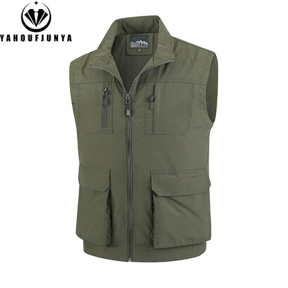 2026 Summer Men Sleeveless Cargo Leisure Work Lapel Vest Men Outdoor Solid Color Fishing Camping Thin Pocket Vest Male Waistcoat