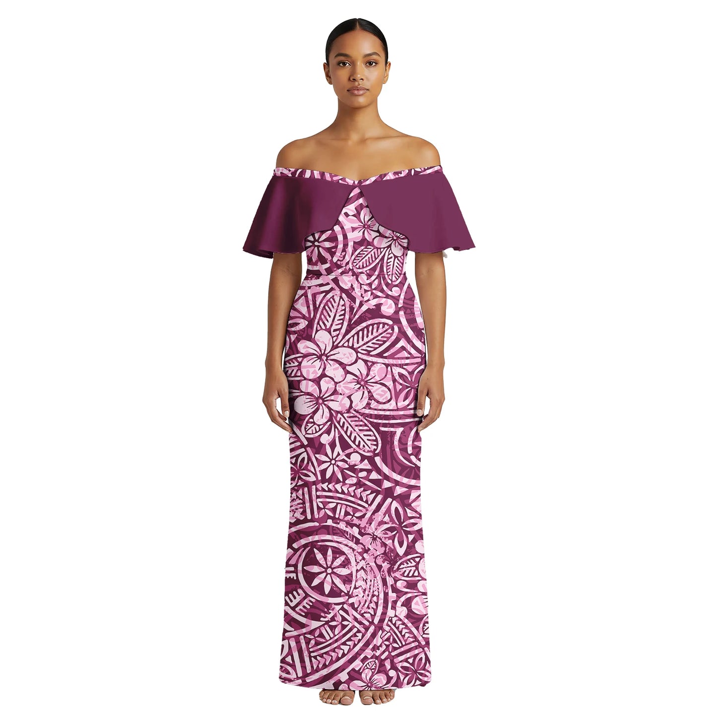 Plumeria Print Custom Logo Clothing Samoan Casual Beach Lady Maxi Skirts Polynesian Plus Size Ladies Wear Women's Aloha Dresses